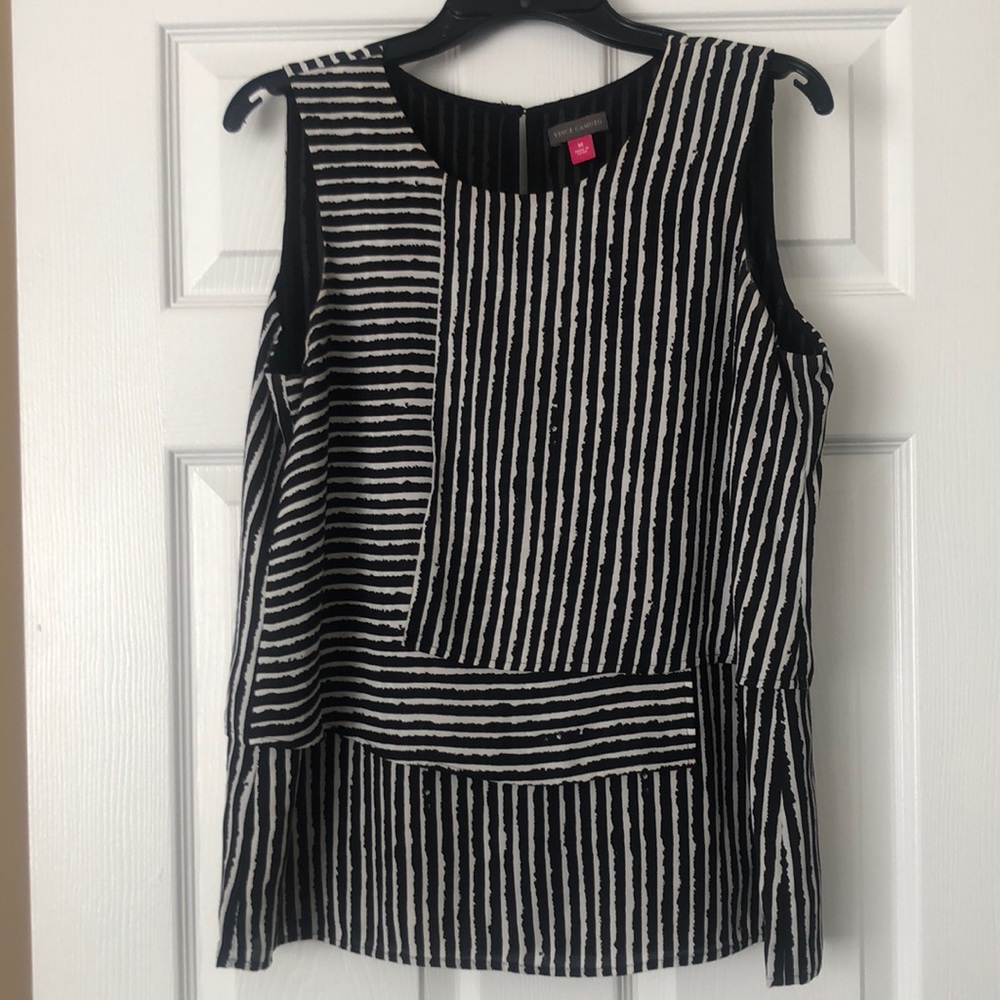 Beautiful blank & white strip Vince Camino blouse